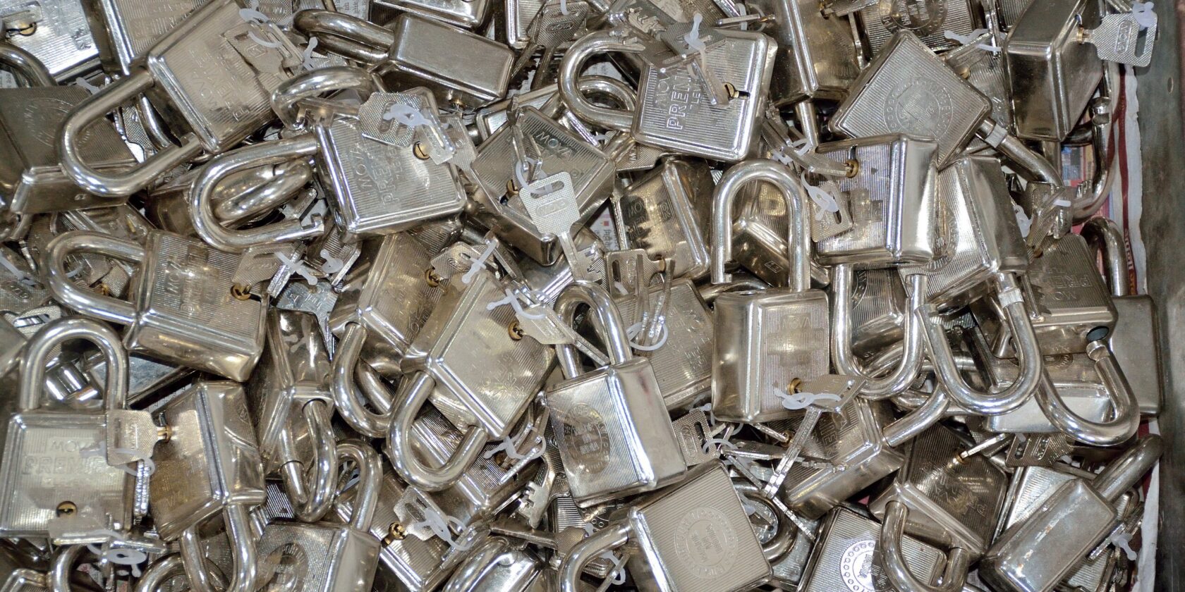 Chrome plated padlocks after plating, before packing